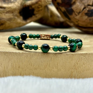 Bracelet en malachite et oeil de tigre