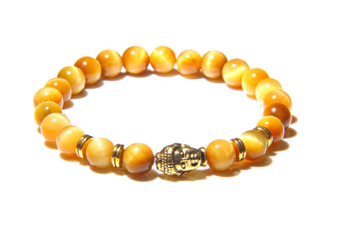 Bracelet buddha en oeil de tigre jaune - Les énergies positives 