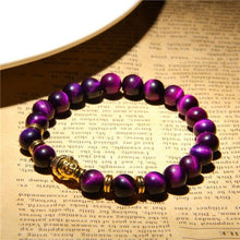 Charger l&#39;image dans la galerie, Bracelet bouddha en oeil de tigre mauve.