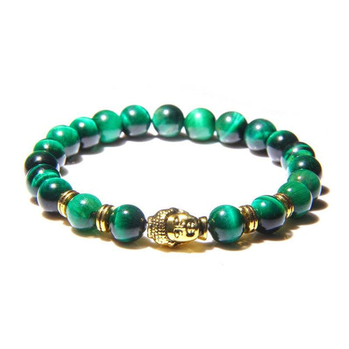 Bracelet buddha en oeil de tigre vert.