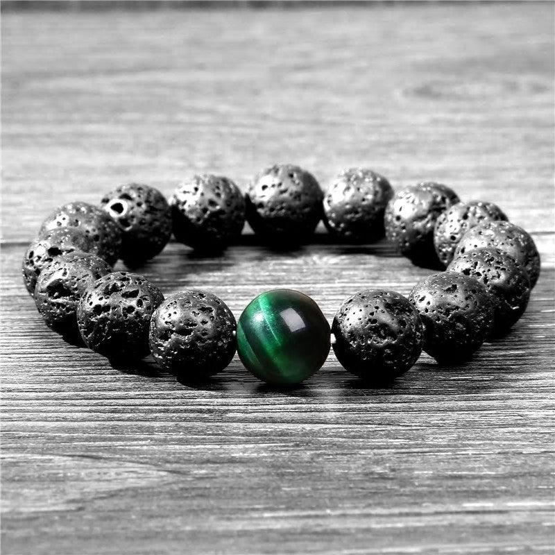 Bracelet courage en oeil de tigre vert.