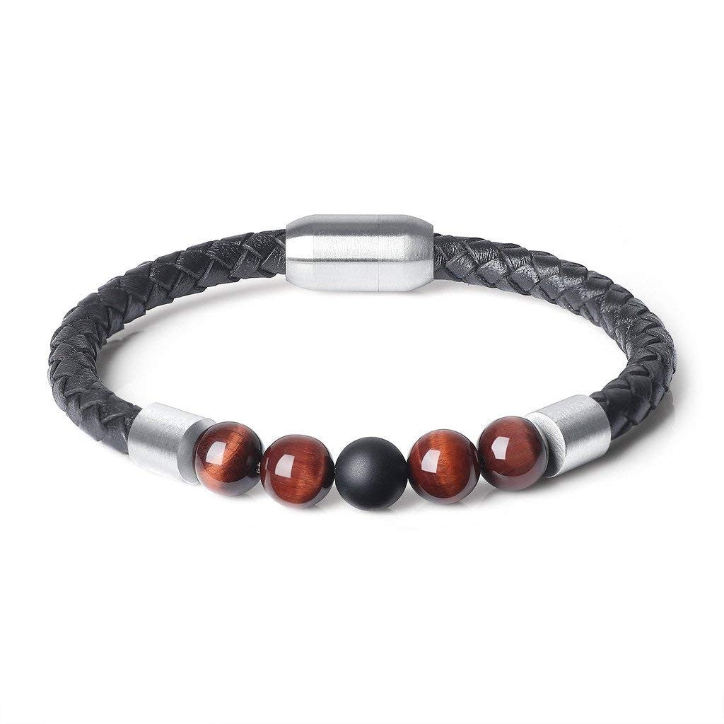 Bracelet confiance en soi en oeil de tigre rouge et onyx