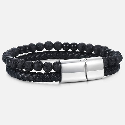 Bracelet double rangs en onyx et pierre de lave - Les énergies positives 