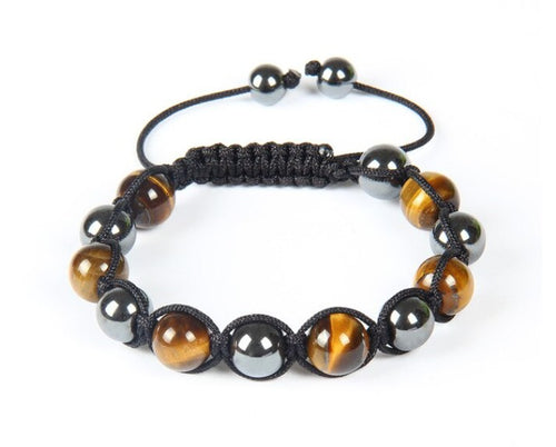 Bracelet double protection en oeil de tigre et hématite